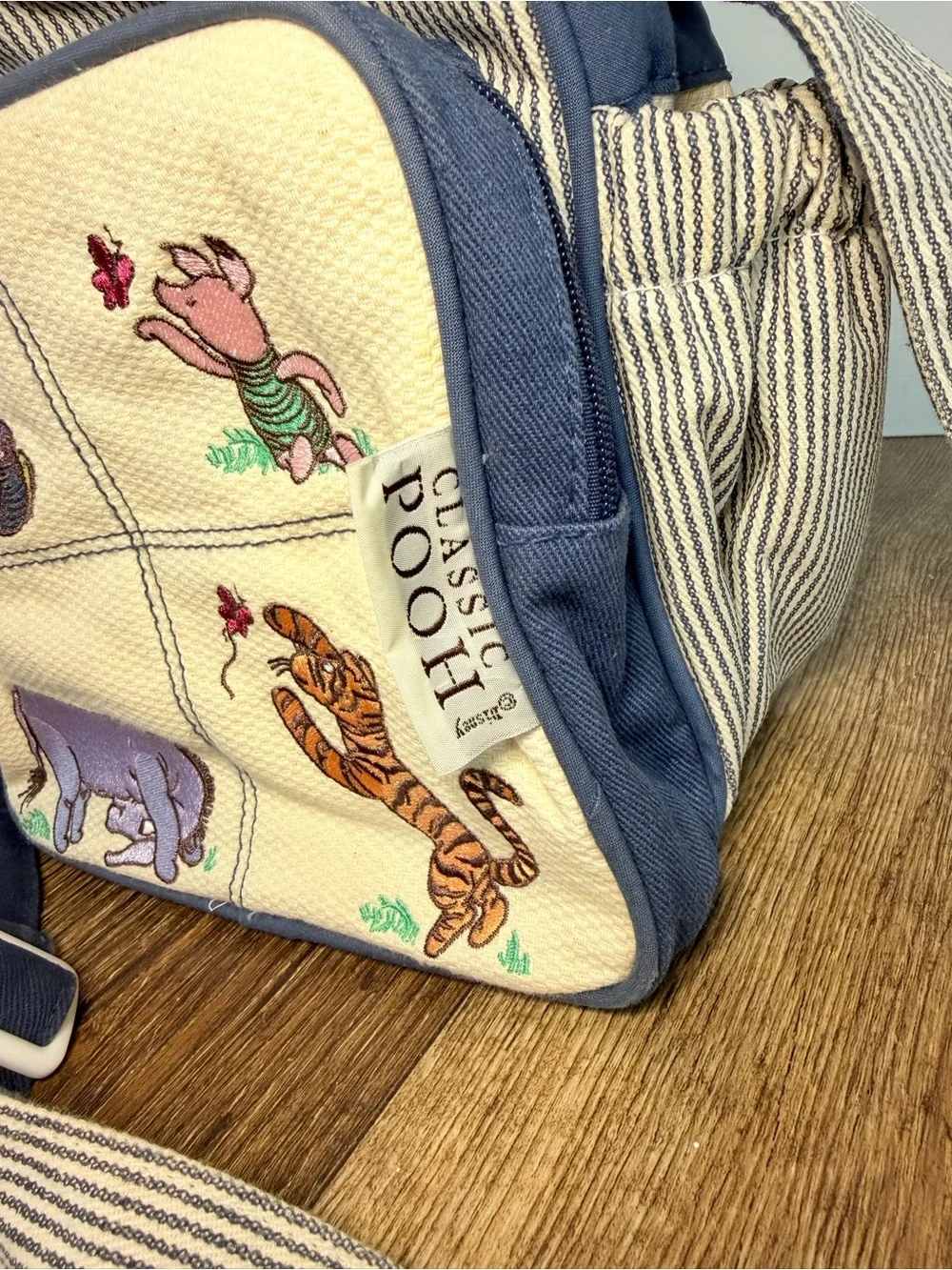 Winnie the Pooh Character Vintage Diaper Bag in Navy & Cream